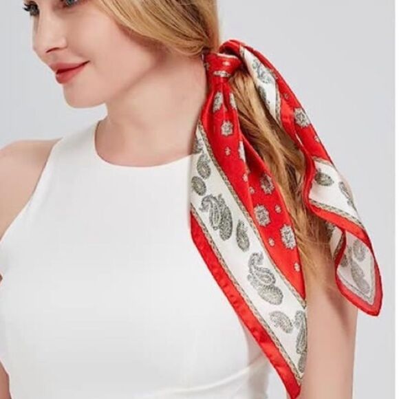 Red Paisley Silk Scarf - Picture 3 of 4